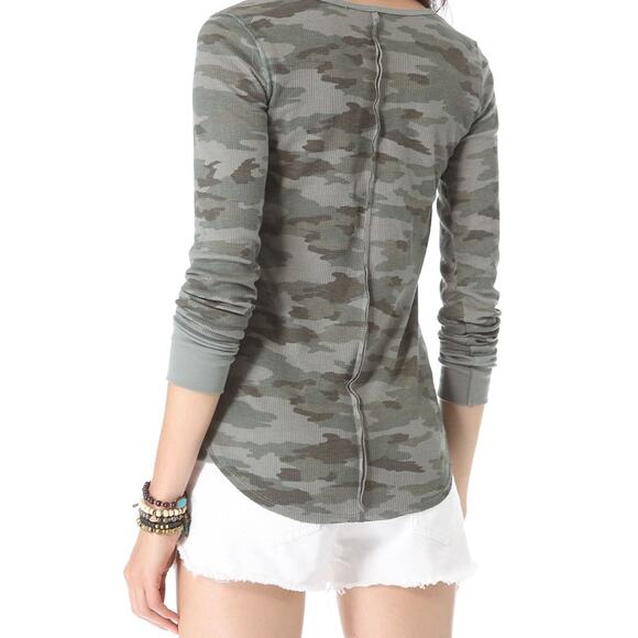 FREE PEOPLE CAMO THERMAL WAFFLE CAMOUFLAGE TOP M - Picture 2 of 5